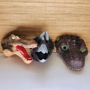 Dinosaur Hand Puppets and Dinosaur Mask Lot of 3 Triceratops T-Rex